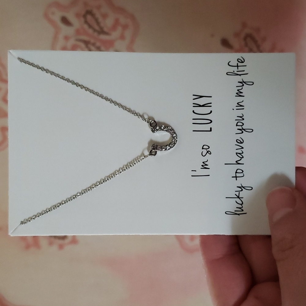Horseshoe Necklace I'm so lucky to have you in my life Rhinestone Dainty Horsesh - Picture 8 of 9